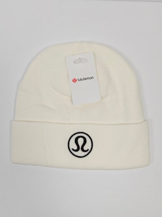 lululemon athletica Accessories - Lululemon Logo Cuffed Knit Beanie in White With Black Logo NWT